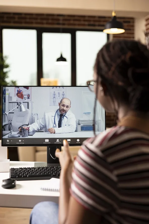 Patient on a telehealth video visit with a physician